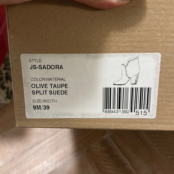 New Jessica Simpson Sadora Olive Taupe Split Suede Block Heel Ankle Boots - Picture 2 of 11